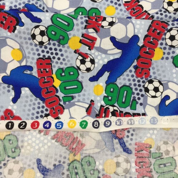 FQ Quilting Fabric Fat Quarter Soccer Balls '06 Kick It 90 Red Blue Green Yellow - Picture 7 of 8